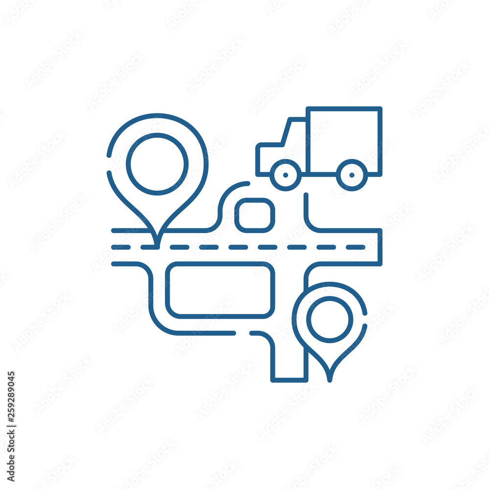 Poster route navigation line concept icon. route navigation flat vector website sign, outline symbol, illus