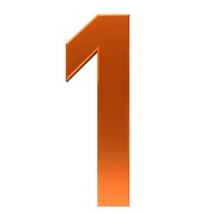 1 number one 3d orange render sign isolated on white background
