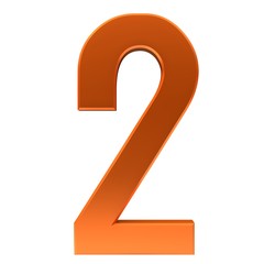 2 number two 3d orange render sign isolated on white background