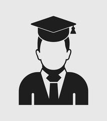 Male graduate student icon with gown and cap. Flat style vector EPS.