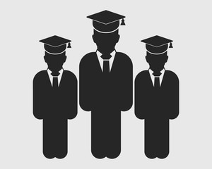 Graduate Student Team Icon. Standing Male symbols with cap on head. Flat style vector EPS.