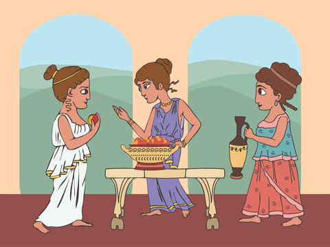 cartoon ancient greek women party