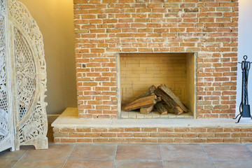 Brick fireplace background