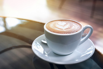 hot latte coffee put on table in cafe restaurant, drink breakfast in the morning day