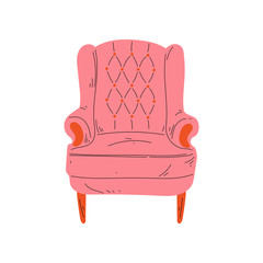 Retro Comfortable Pink Armchair, Cushioned Furniture with Upholstery, Interior Design Element Vector Illustration