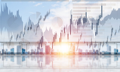 Concept of global communication and networking with world map over cityscape