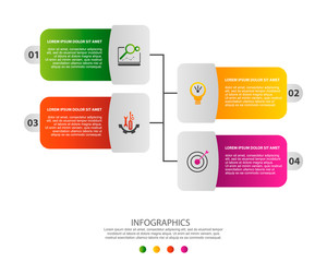 Modern 3D vector illustration. Rectangle infographic template with four elements, icons. Designed for business, presentations, web design, education, applications, interfaces, diagrams with 4 steps