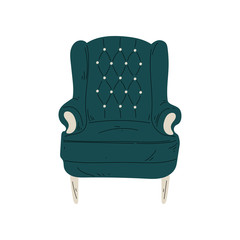 Retro Comfortable Armchair, Cushioned Furniture with Upholstery, Interior Design Element Vector Illustration