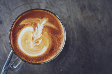 hot latte coffee in cafe