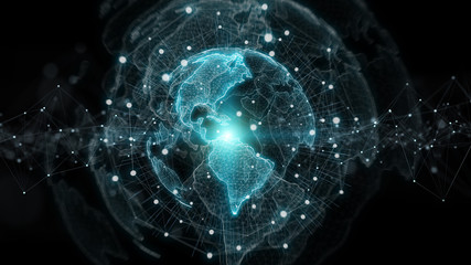 Naklejka na ściany i meble Global network blue background 3D rendering