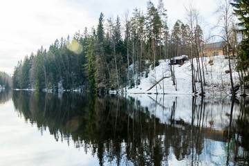 Calm river Jokelanjoki at spring, Kouvola, Finland
