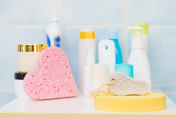 Cosmetic products in bathroom