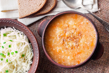 Kapustnyak - traditional Ukrainian winter soup with sauerkraut and millet