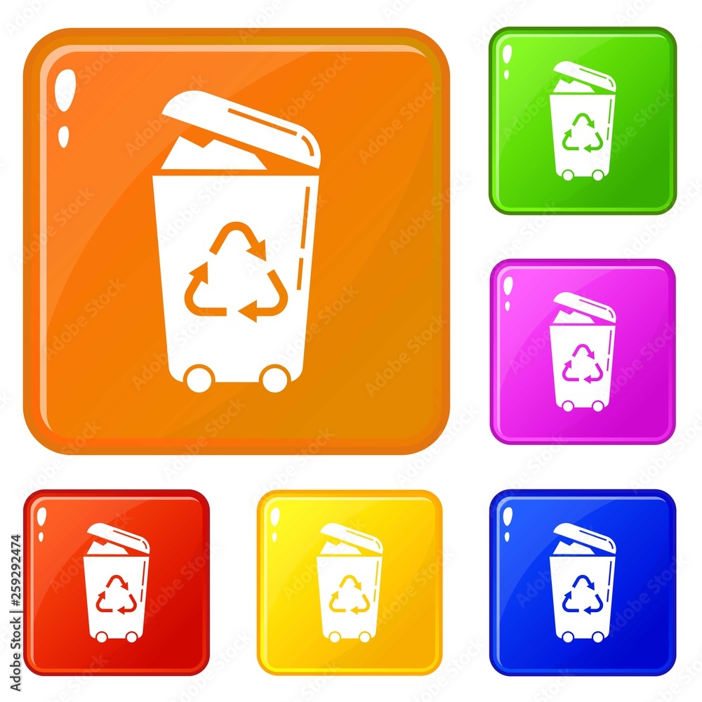 Poster recycle trash can icons set collection vector 6 color isolated on white background
