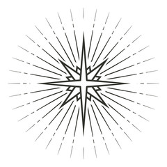 Stylized eight pointed star. Black and white linear drawing isolated on white background. EPS10 vector illustration