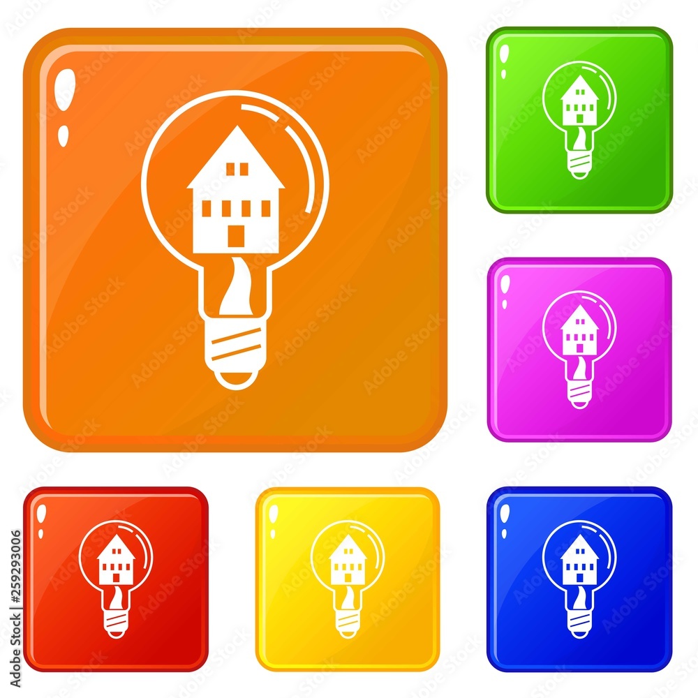 Poster save home light icons set collection vector 6 color isolated on white background