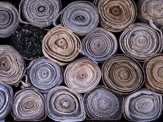 Colorful  fabrics row . Colorful fabrics stack.