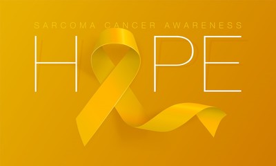 Hope. Sarcoma and Bone Cancer Awareness Calligraphy Poster Design. Realistic Yellow Ribbon. July is Cancer Awareness Month. Vector