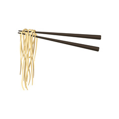 Chopsticks with noodles on white background. Vector illustration.