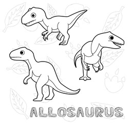 Dinosaur Allosaurus Cartoon Vector Illustration Monochrome