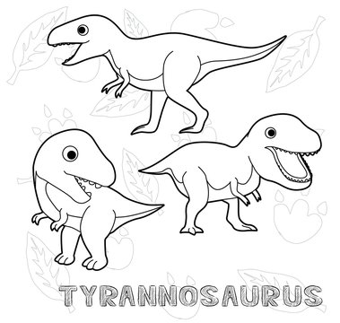 Dinosaur Tyrannosaurus Cartoon Vector Illustration Monochrome