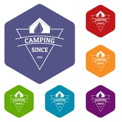 Fototapeta premium Camping icons vector colorful hexahedron set collection isolated on white 