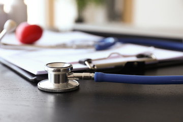 Stethoscope on table in clinic