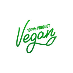 Vegan product. Vector lettering label for Vegan food.