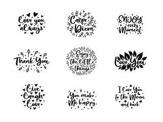 Vector typography motivational phrases set