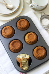 Lemon poppy biscuit muffins for tea on a light background.