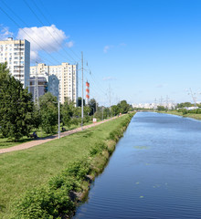 City river with a view of the houses