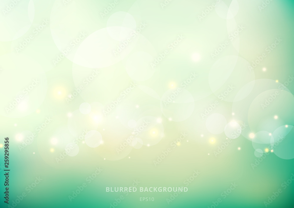 Wall mural abstract nature glowing sun light flare and bokeh with green turquoise color smooth blurred backgrou
