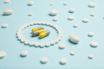 Temperature pills, painkillers and antidepressants. Pharmaceutical therapy in hospitals.