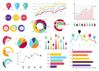 Infographic Elements Collection - Business Vector Illustration in flat design style for presentation, booklet, website etc. Big set of Infographics.