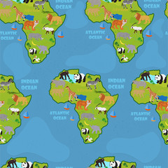 Seamless vector pattern with animals on the map of Africa