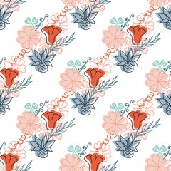 Seamless pastel colors pattern with abstract flower. Modern floral vector illustration. For prints, textile, wrapping. - 259297822