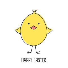 Cute cartoon chick, happy easter, vector illustration