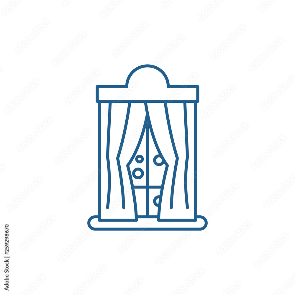 Poster window with curtains in winter line concept icon. window with curtains in winter flat vector website