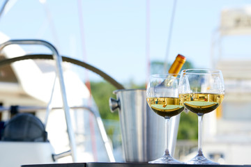 white wine on the yacht