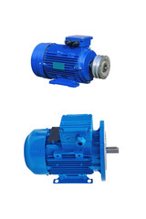 view of two  modern common-purpose electric motor isolated on white background