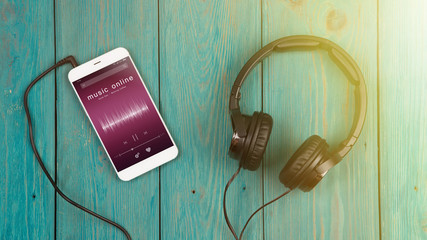 Listen music online concept - online music player app on smartphone
