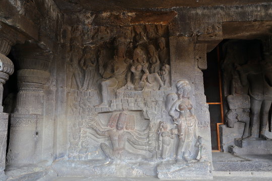 Temple of Ellora caves, the rock-cut temples, AURANGABAD, MAHARASHTRA in central India 