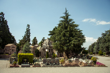 CHELYABINSK, RUSSIA - June 07,2017 Milan, Italy. Famous landmark - old grave at the Monumental Cemetery (Cimitero Monumentale). Religious art.