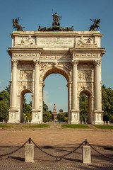 Fototapeta na wymiar Arco della Pace, triumphal arch in Parco Sempione, Milan, Italy