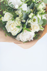 Fototapeta na wymiar bouquet white roses top view