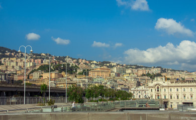 Panoramic view port of Genoa in a summer day, Italy