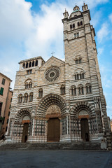 Fototapeta na wymiar High dynamic range HDR Genoa Cathedral aka Duomo di Genova or Cattedrale di San Lorenzo seat of the Archbishop of Genoa