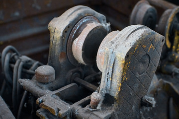 old rusty dirty machines and mechanisms in an abandoned factory