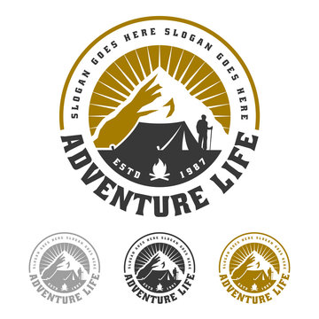 Mountain logo, camping and hiking emblem design, adventure life