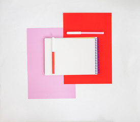 Bright stationery for study: paper, felt-tip pens, scissors